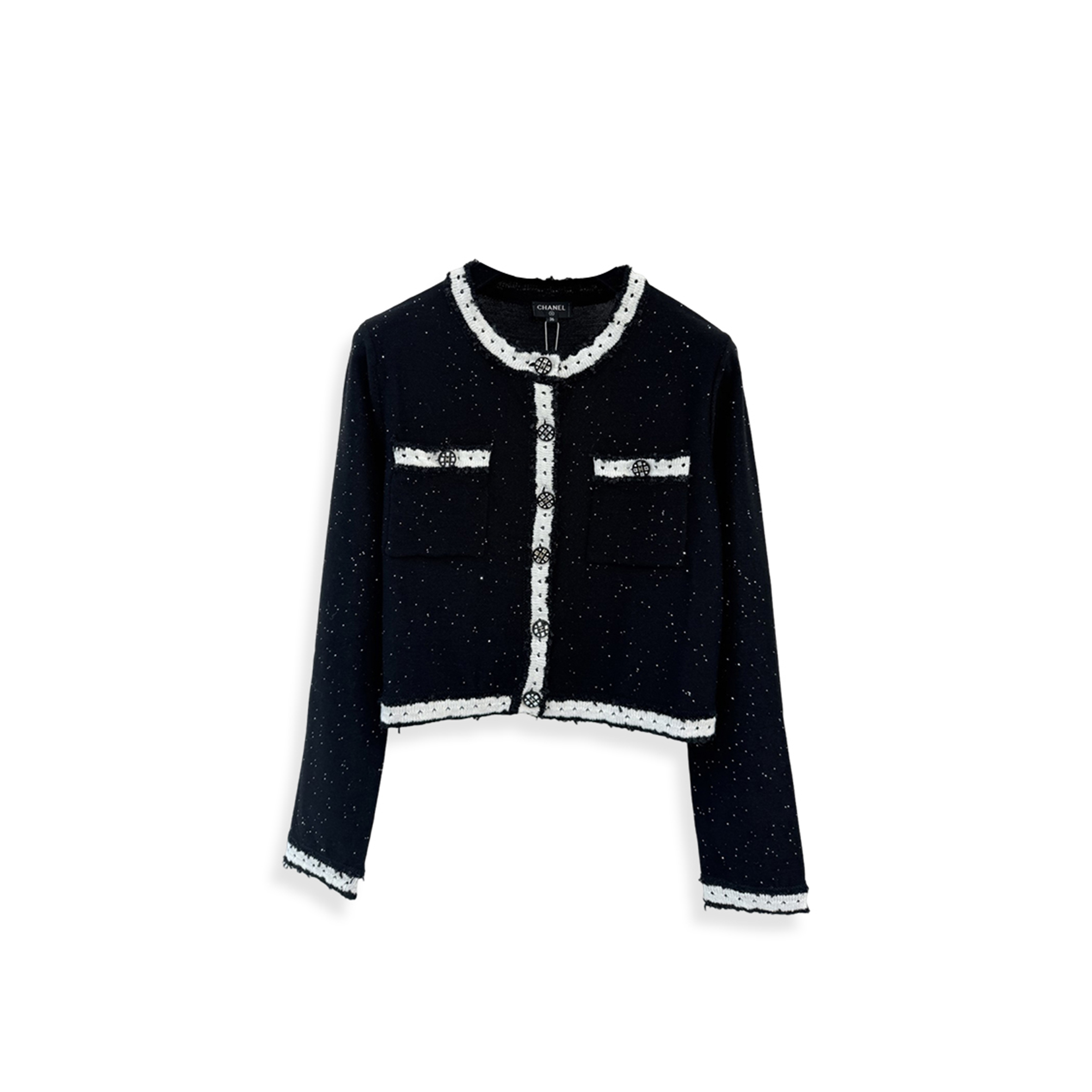 CHANEL BLACK SEQUIN KNIT CARDIGAN 